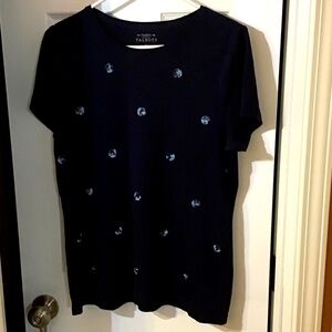 Talbots Dark Blue Short Sleeve Top with Floral Details